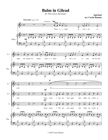 Balm In Gilead Ssa Sheet Music