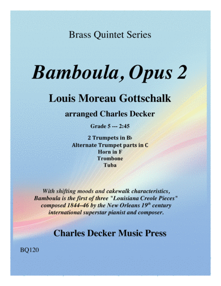 Bamboula Opus 2 For Brass Quintet Sheet Music