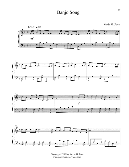 Banjo Song Original Piano Solo Sheet Music