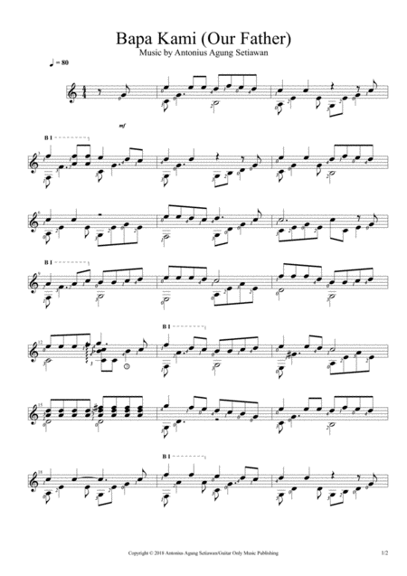 Free Sheet Music Bapa Kami Our Father Solo Guitar Score