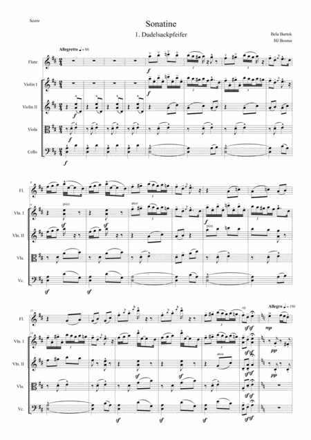 Bartok Sonatina Transylvanian Dances For Flute And Stringquartet Sheet Music