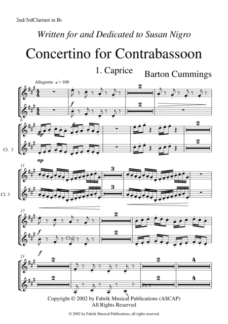 Free Sheet Music Barton Cummings Concertino For Contrabassoon And Concert Band 2nd 3rd Bb Clarinet Part