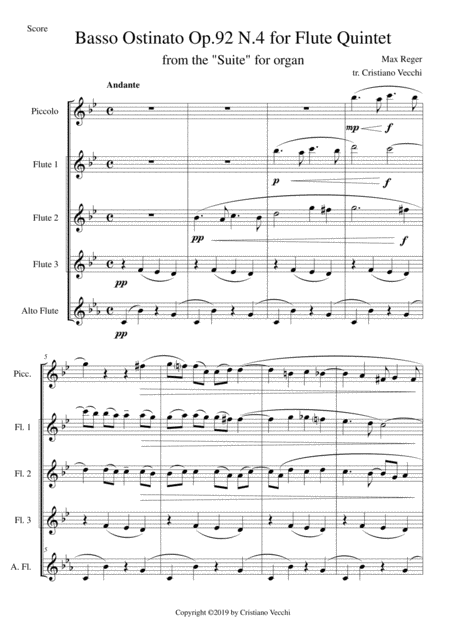 Basso Ostinato Op 92 N 4 For Flute Quintet Sheet Music