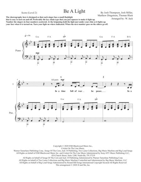 Free Sheet Music Be A Light Level 2 Unison 2 Part Expanded