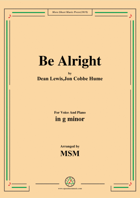 Be Alright In G Minor For Voice And Piano Sheet Music