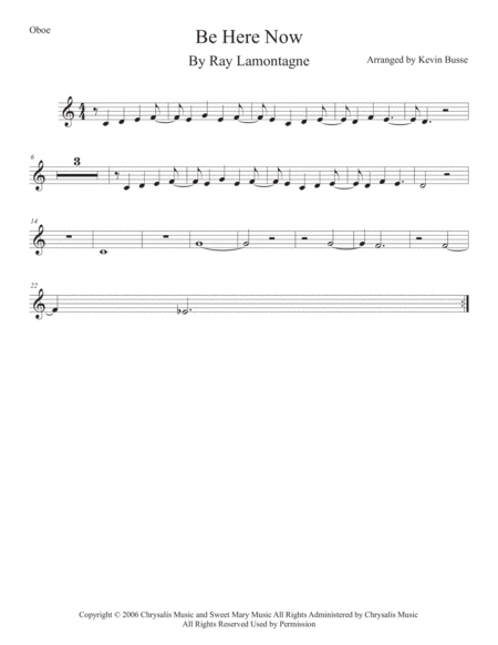 Be Here Now Oboe Easy Key Of C Sheet Music