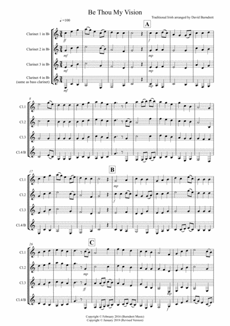 Be Thou My Vision For Clarinet Quartet Sheet Music