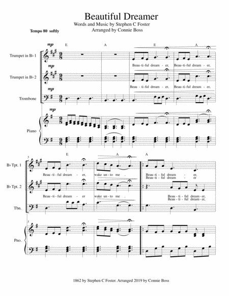 Beautiful Dreamer Key Of G Brass Bb Trumpet And Trombone Trio Sheet Music