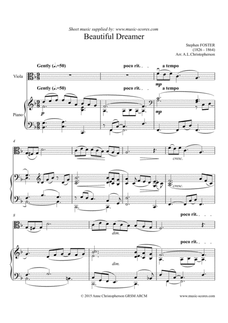 Beautiful Dreamer Viola And Piano Sheet Music