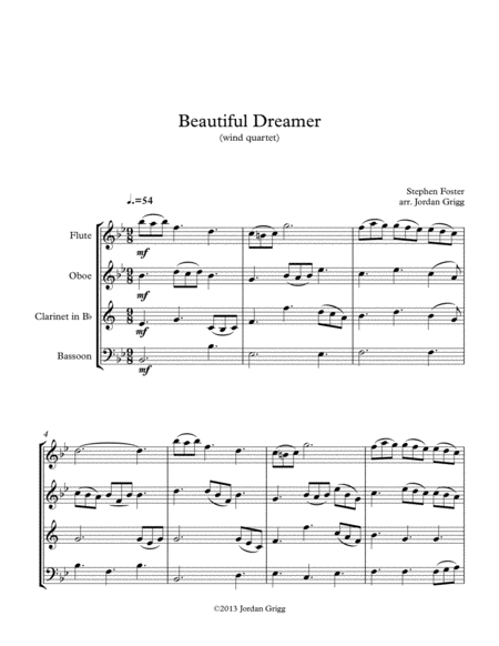 Free Sheet Music Beautiful Dreamer Wind Quartet