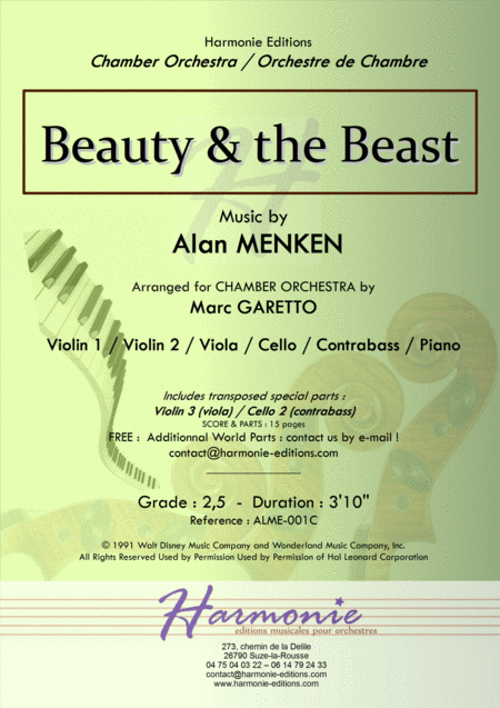 Beauty And The Beast Alan Menken 2017 Chamber Music Contest Entry Sheet Music
