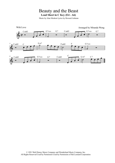 Free Sheet Music Beauty And The Beast Lead Sheet In C Lead Sheet In F