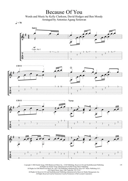 Free Sheet Music Because Of You Fingerstyle Guitar Solo