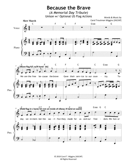 Free Sheet Music Because The Brave A Memorial Day Tribute