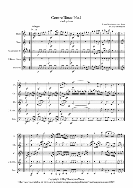 Beethoven As Adapted Seiss Contre Tanze Country Dance No 1 Wind Quintet Sheet Music