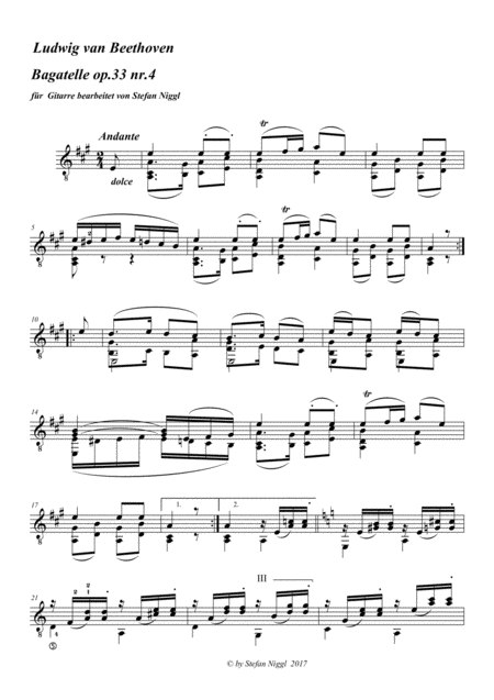 Free Sheet Music Beethoven Bagatelle Op 33 No 4 For Guitar Solo