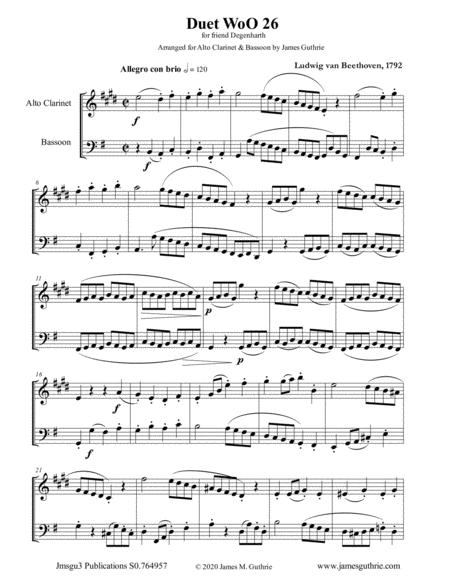 Beethoven Duet Woo 26 For Alto Clarinet Bassoon Sheet Music