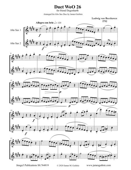 Free Sheet Music Beethoven Duet Woo 26 For Alto Sax Duo