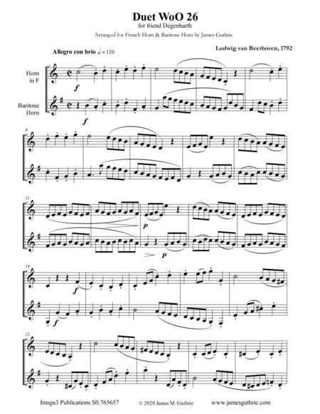 Free Sheet Music Beethoven Duet Woo 26 For French Horn Baritone Horn
