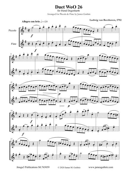 Free Sheet Music Beethoven Duet Woo 26 For Piccolo Flute