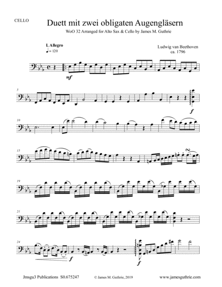 Free Sheet Music Beethoven Duet Woo 32 For Alto Sax Cello