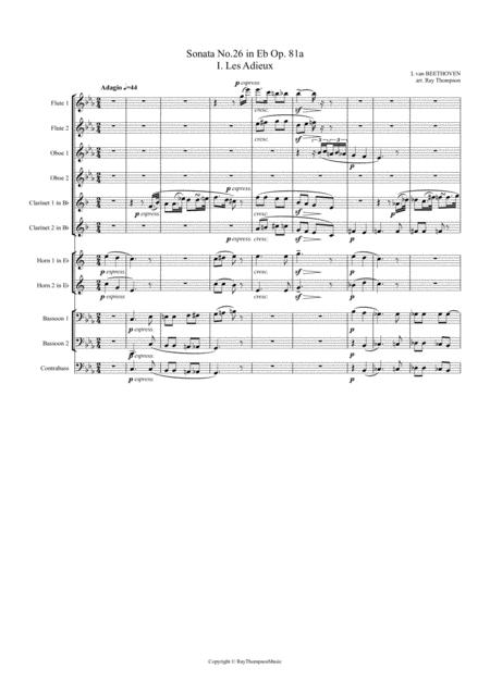 Free Sheet Music Beethoven Piano Sonata No 26 In Eb Op 81a Mvt 1 Les Adieux Symphonic Wind