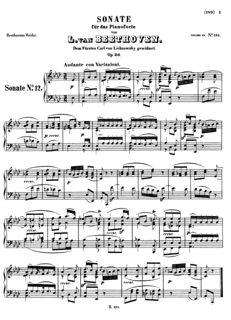 Beethoven Sonata No 12 In Ab Major Op 26 Full Original Complete Version Sheet Music