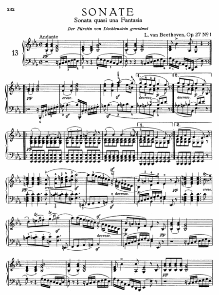 Beethoven Sonata No 13 In Eb Major Op 27 No 1 Quasi Una Fantasia Full Original Complete Version Sheet Music