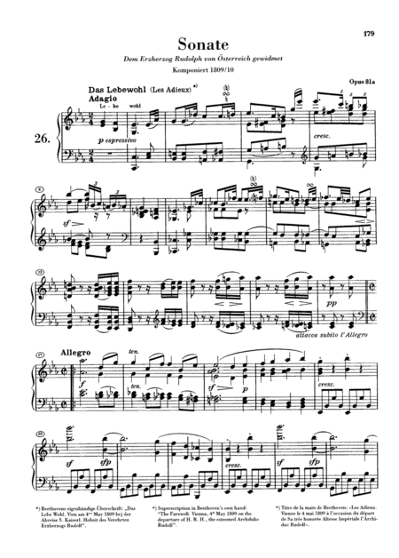 Beethoven Sonata No 26 In Eb Major Op 81a Les Adieux Full Original Complete Version Sheet Music