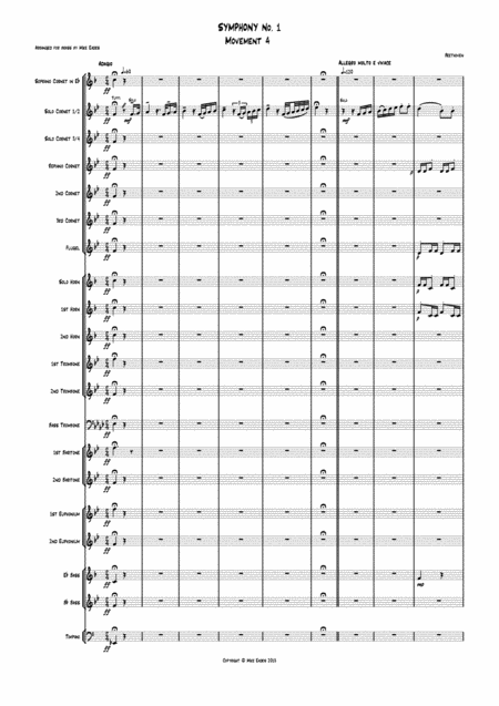 Beethoven Symphony 1 Movement 4 For Brass Band Sheet Music