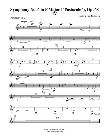 Free Sheet Music Beethoven Symphony No 6 Pastorale Movement Iv Trumpet In Bb 2 Transposed Part Op 68