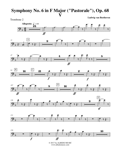 Free Sheet Music Beethoven Symphony No 6 Pastorale Movement V Trombone In Bass Clef 2 Transposed Part Op 68