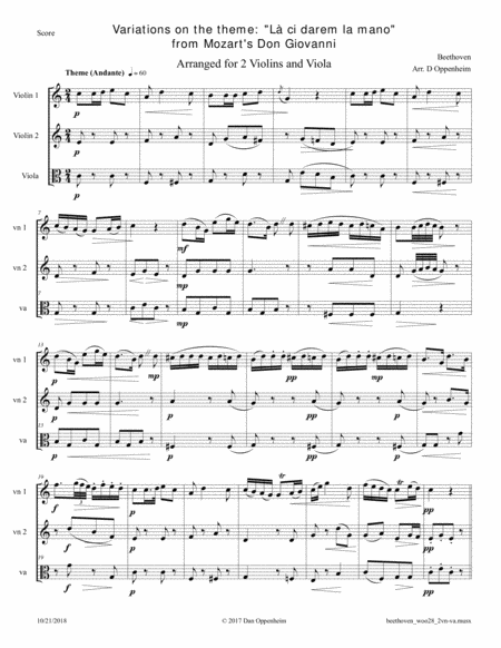 Beethoven Variations On The Theme L Ci Darem La Mano From Mozarts Don Giovanni Arranged For 2 Violins And Viola Sheet Music