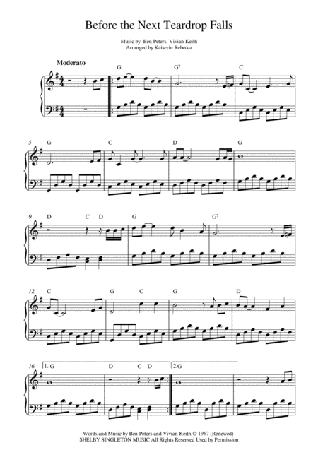 Before The Next Teardrop Falls Sheet Music