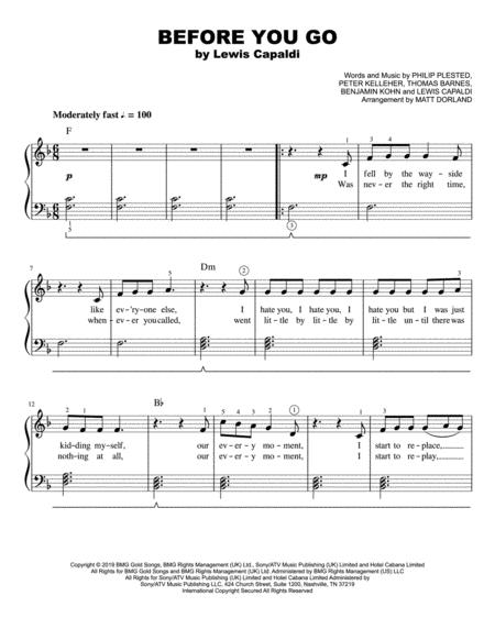 Before You Go Easy Piano Sheet Music