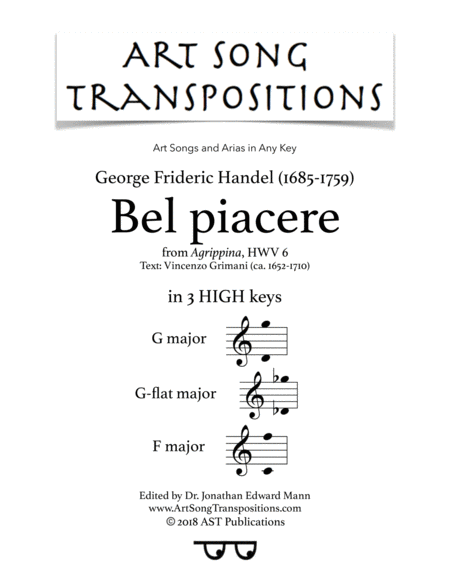 Bel Piacere In 3 High Keys G G Flat F Major Sheet Music