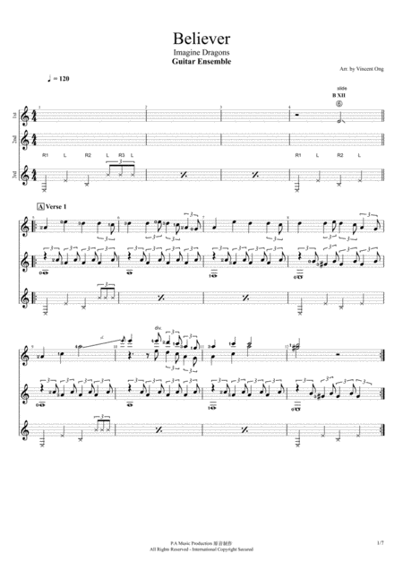 Believer Guitar Ensemble Sheet Music