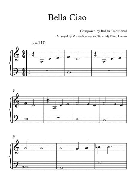 Free Sheet Music Bella Ciao Easy Piano Solo With Note Names In Easy To Read Format