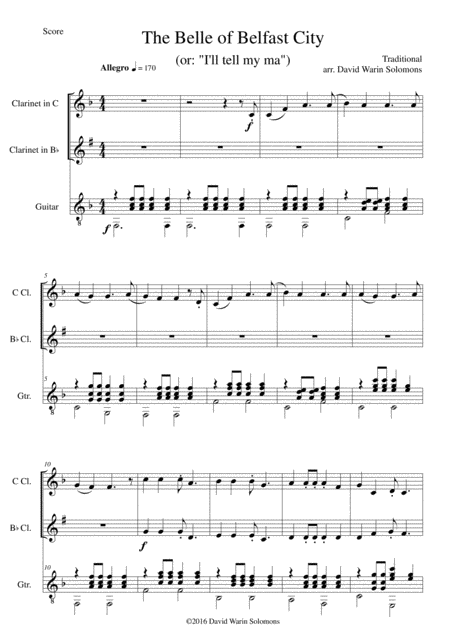 Belle Of Belfast City I Will Tell My Ma For C Clarinet B Flat Clarinet And Guitar Sheet Music