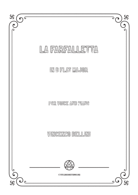 Bellini La Farfalletta In B Flat Major For Voice And Piano Sheet Music