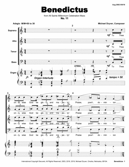 Benedictus From All Saints Millennium Celebration Mass Sheet Music