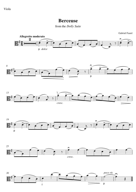 Free Sheet Music Berceuse From The Dolly Suite Arranged For Viola