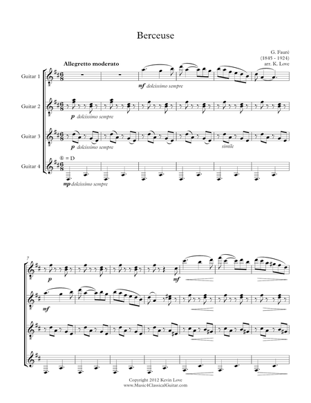 Free Sheet Music Berceuse Guitar Quartet Score And Parts