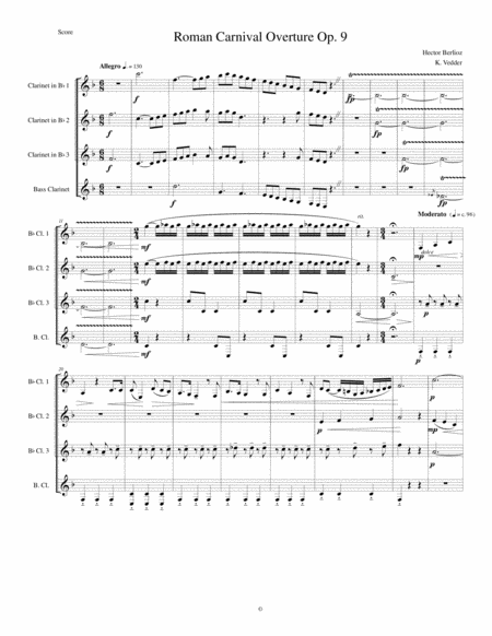 Free Sheet Music Berlioz Roman Carnival Clarinet Quartet