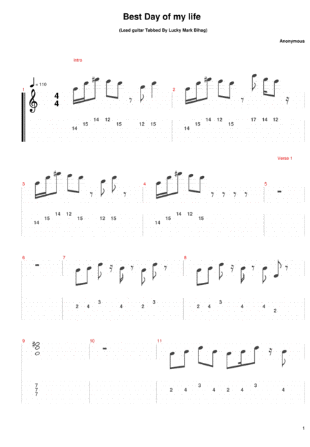 Best Day Of My Life By American Authors Sheet Music