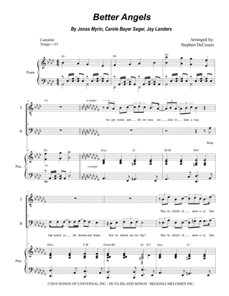Free Sheet Music Better Angels Duet For Tenor And Bass Solo