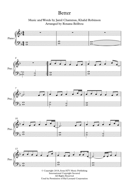 Better F Major By Khalid Easy Piano Sheet Music