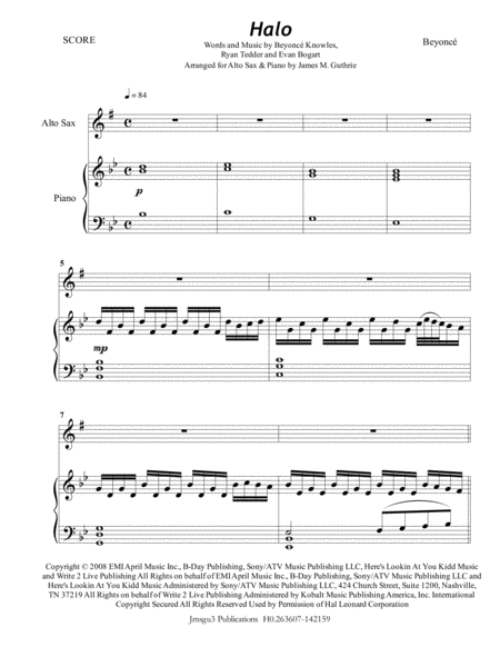 Free Sheet Music Beyonce Halo For Alto Sax Piano