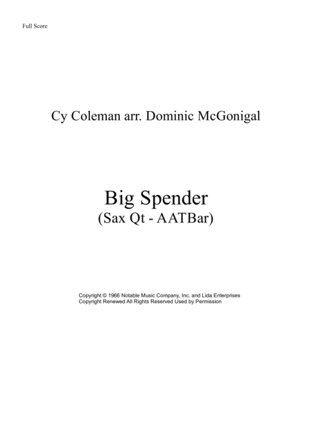 Big Spender Sax Qt Aatbar Sheet Music