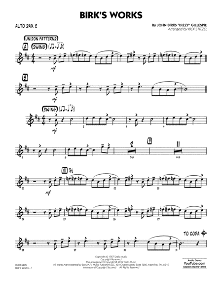 Free Sheet Music Birks Works Arr Rick Stitzel Alto Sax 2